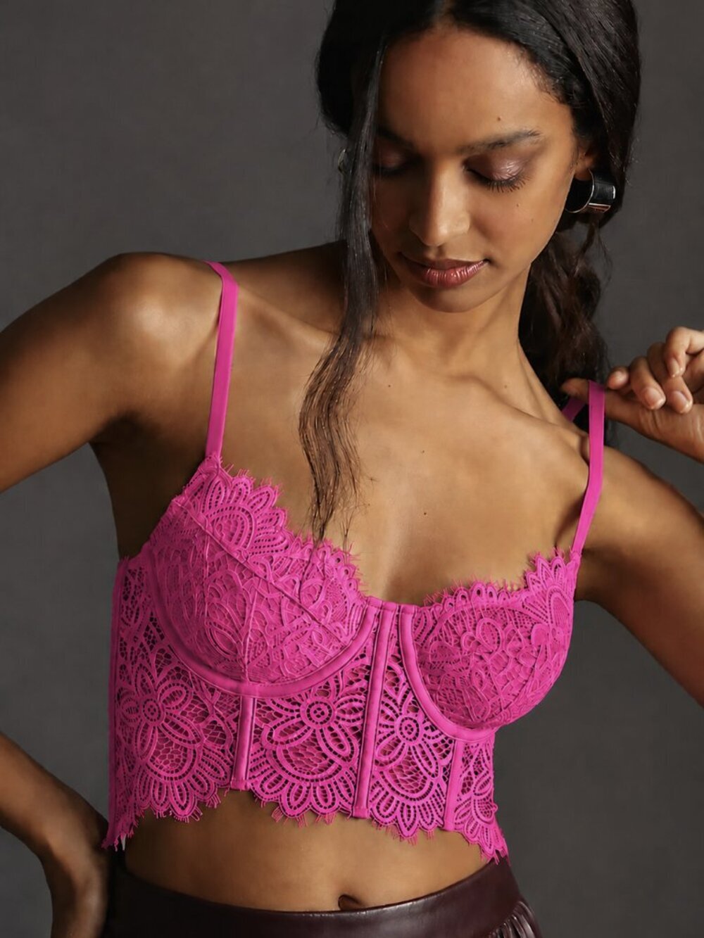 NWT BY ANTHROPOLOGIE Giselle Magenta Pink Lace Bustier Tank Top, Size XS